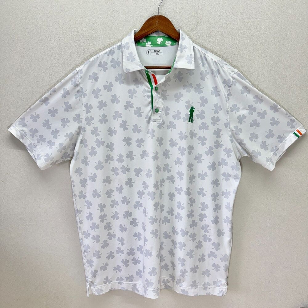 USAG (U Suck At Golf) Shamrock Men's Polo Shirt XL St. Patricks Day St Patty AOP